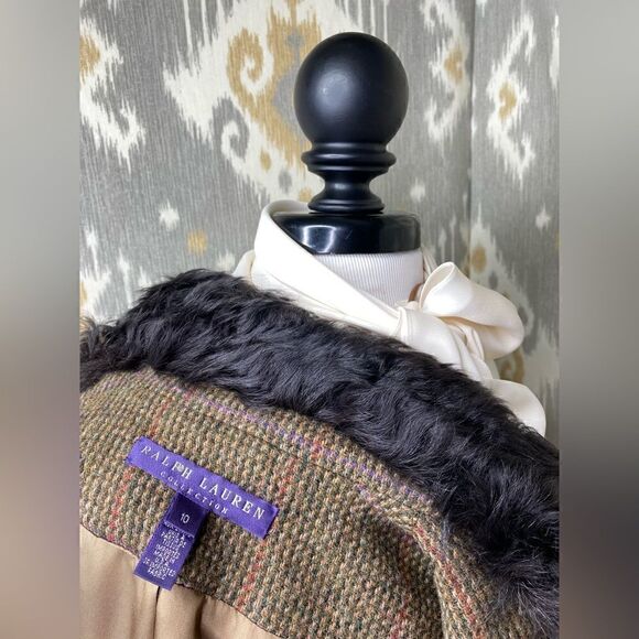 Ralph Lauren Fall 2011 Runway Olive Plaid Wool Tweed Shearling Collar Wrap Coat - Picture 3 of 16